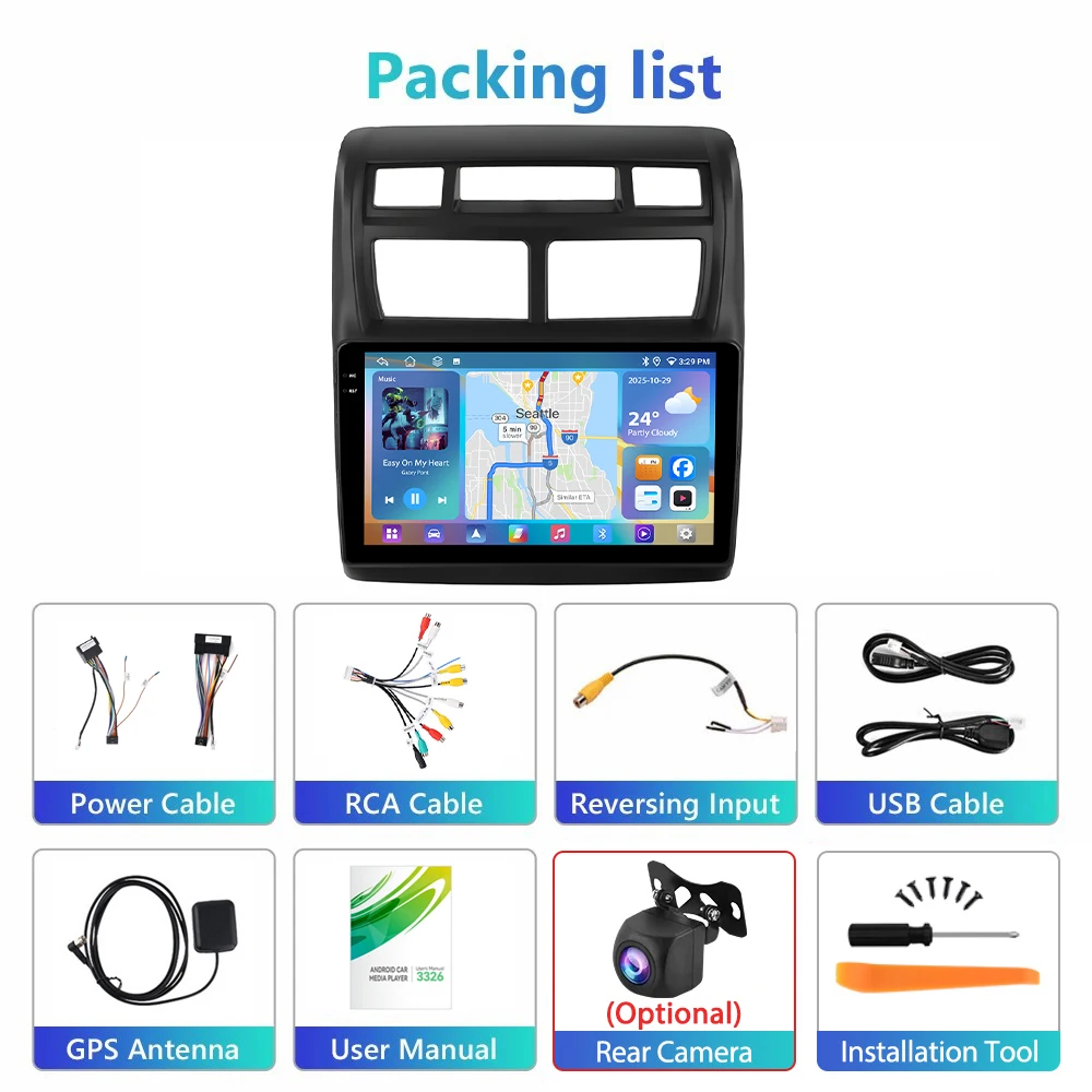 Podofo 4GB+64GB 9'' Car Radio Wireless Carplay Android Auto Multimedia Video Player Mirror Link GPS For KIA Sportage 2007-2013