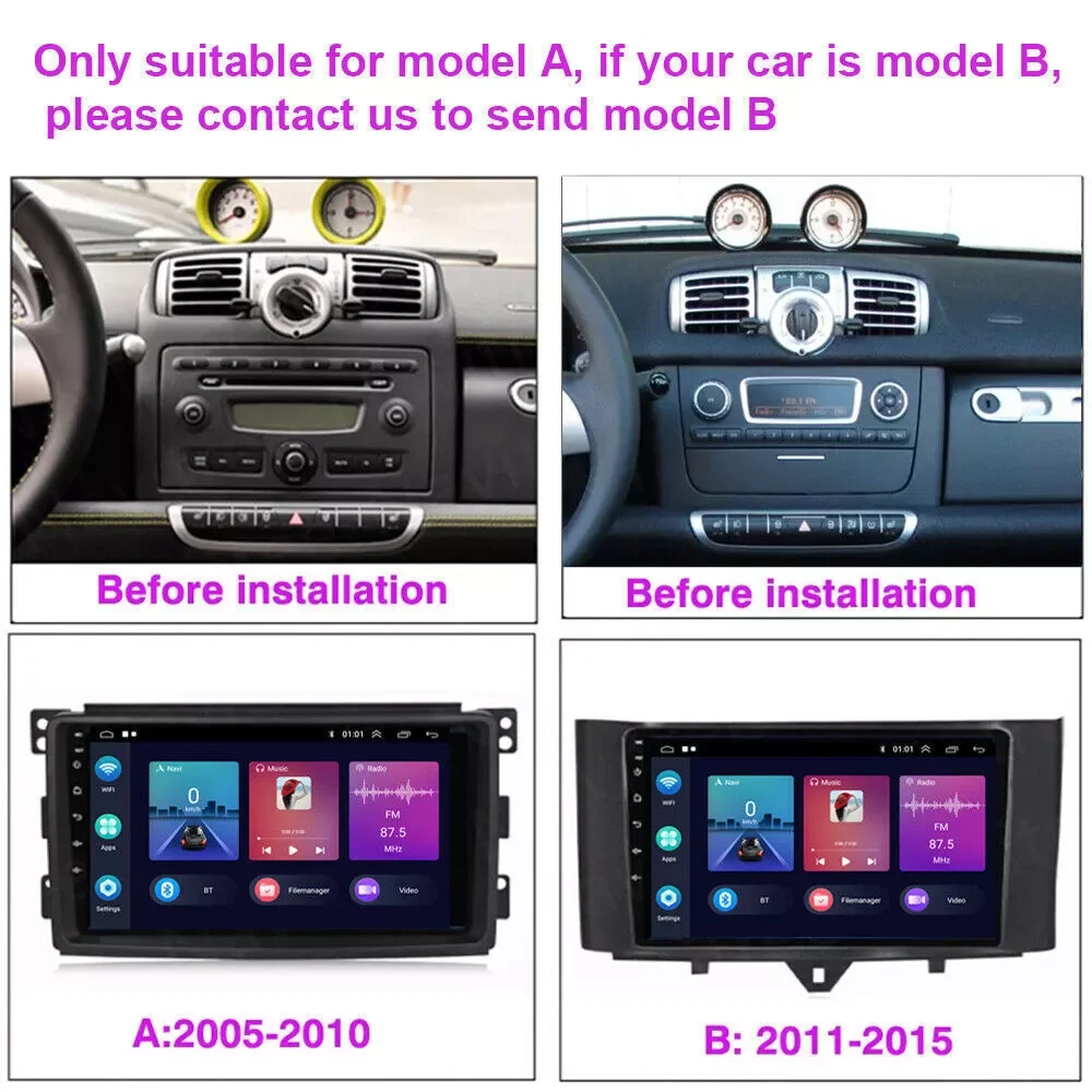 Podofo Android Car Radio For Mercedes-Benz Smart Fortwo 2005-2010 Android Auto 2 Din Multimedia Player Navigation GPS BT FM RDS
