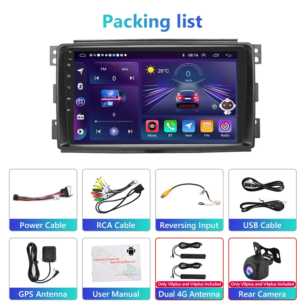 Podofo Android Car Radio For Mercedes-Benz Smart Fortwo 2005-2010 Android Auto 2 Din Multimedia Player Navigation GPS BT FM RDS
