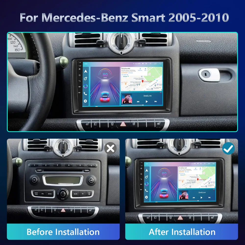 Podofo Android Car Radio For Mercedes-Benz Smart Fortwo 2005-2010 Android Auto 2 Din Multimedia Player Navigation GPS BT FM RDS