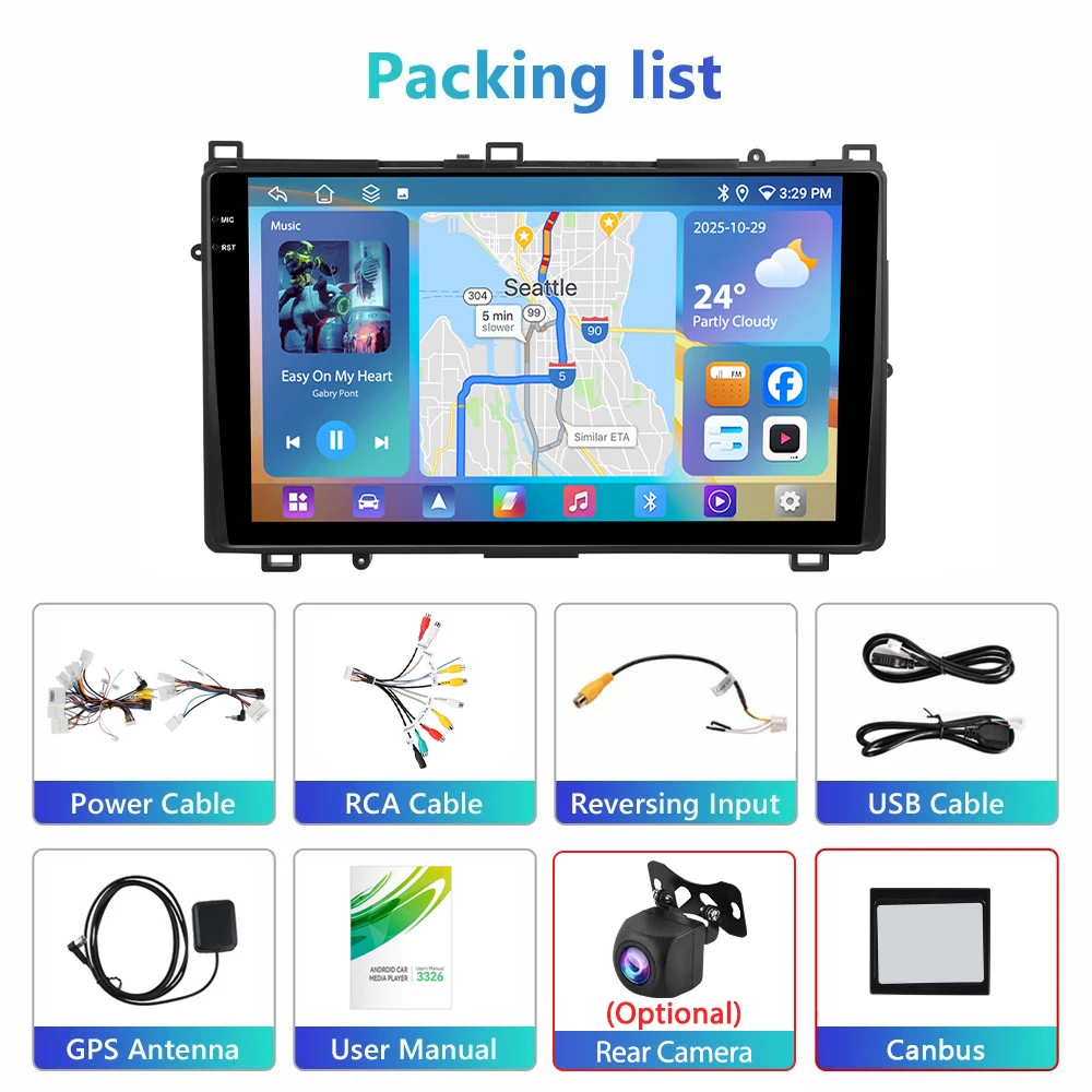 Podofo 4GB+64GB Car Radio For Toyota Corolla 2017 Wireless Carplay Android Auto Multimedia Video Player Mirror Link 9'' GPS BT