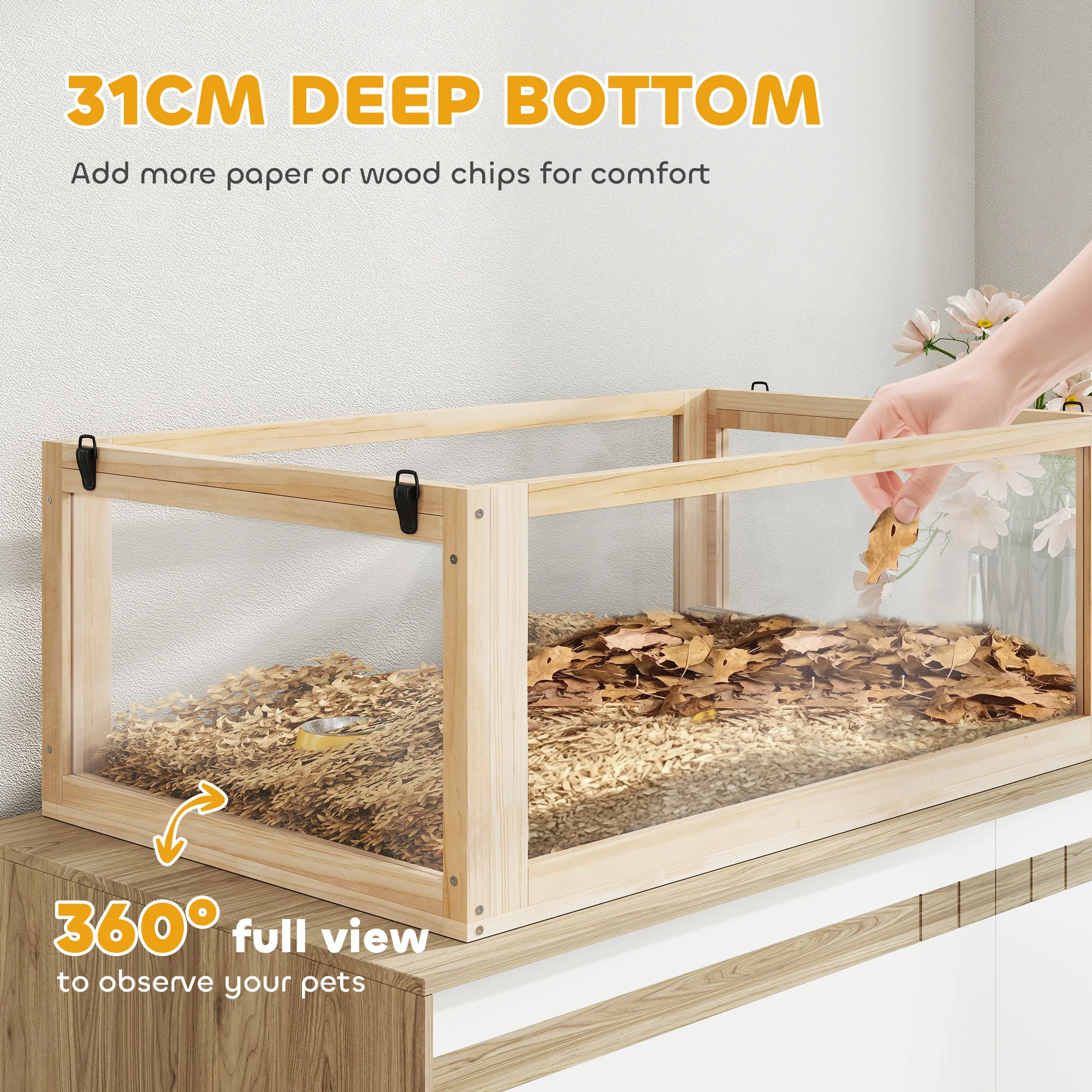 PawHut Wooden Hamster Cage 3 Tier Natural Wood Finish