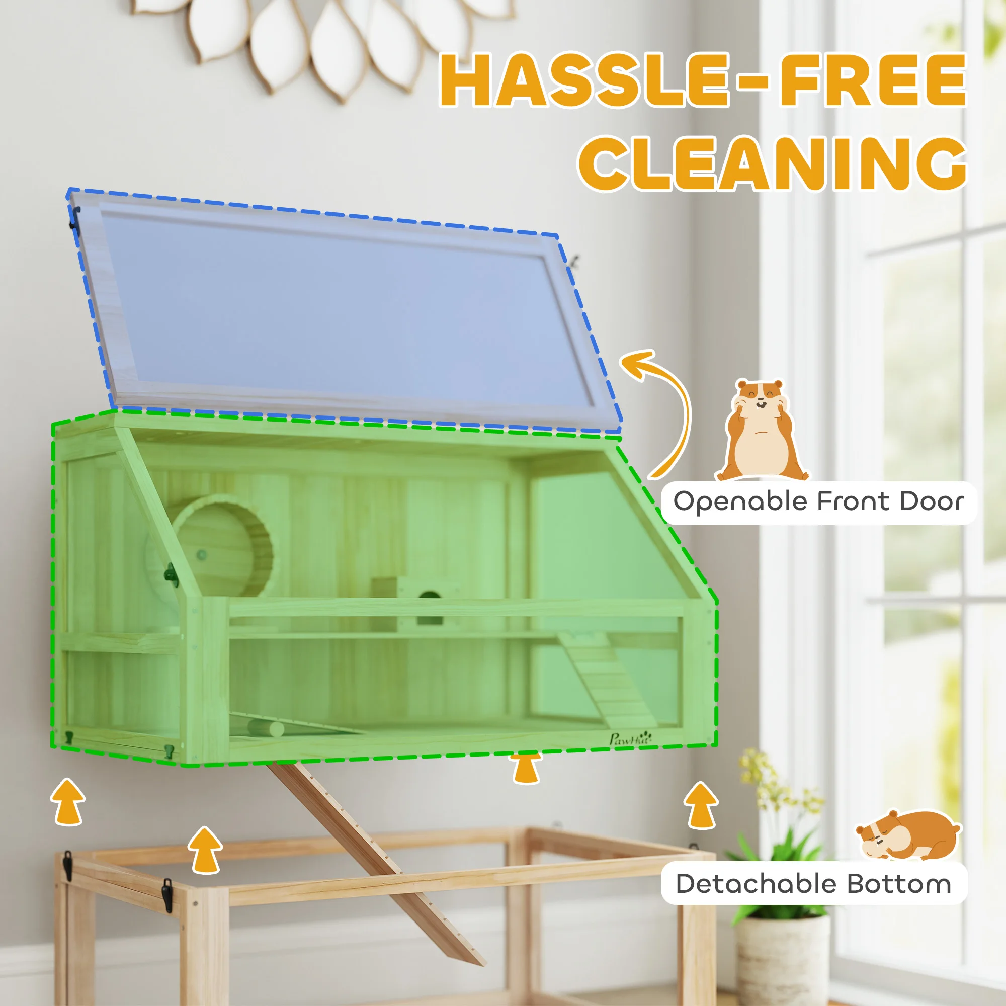 PawHut Wooden Hamster Cage 3 Tier Natural Wood Finish
