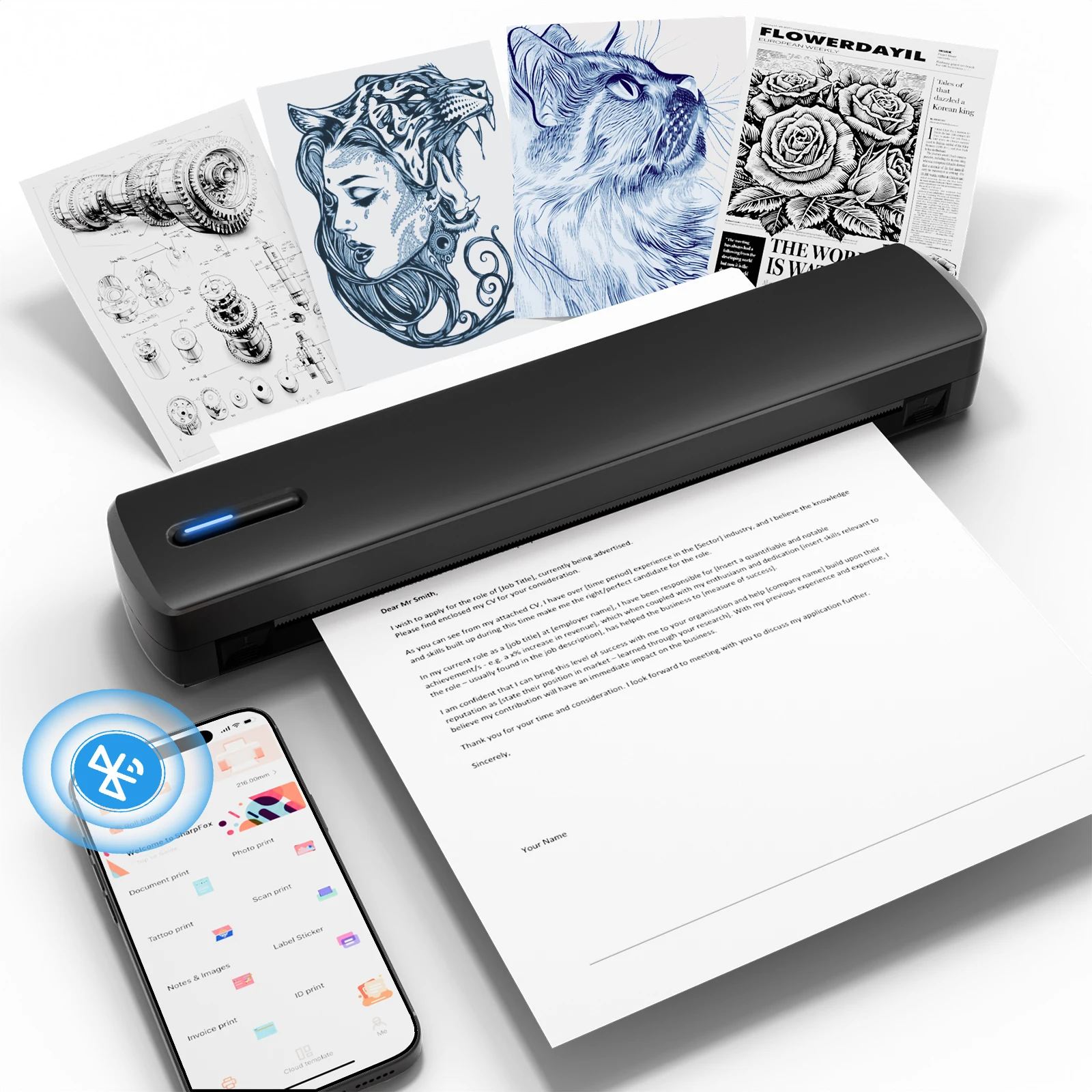 Portable A4 Thermal Printer Inkless Wireless C80 300DPI 1500mAh BT USB Type-C For Android iOS Office Work Home School Travel