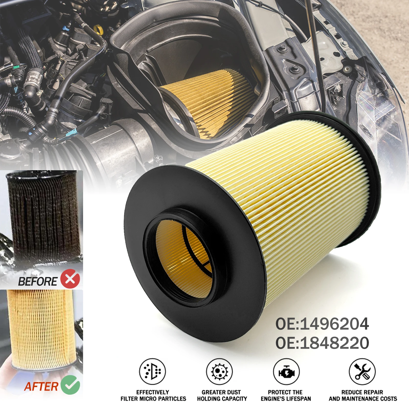 1496204 1848220 Replace Air Filter for Ford Focus Mk2 1.6 Tdci Fahren 1496204 1448616 1477153 1690582