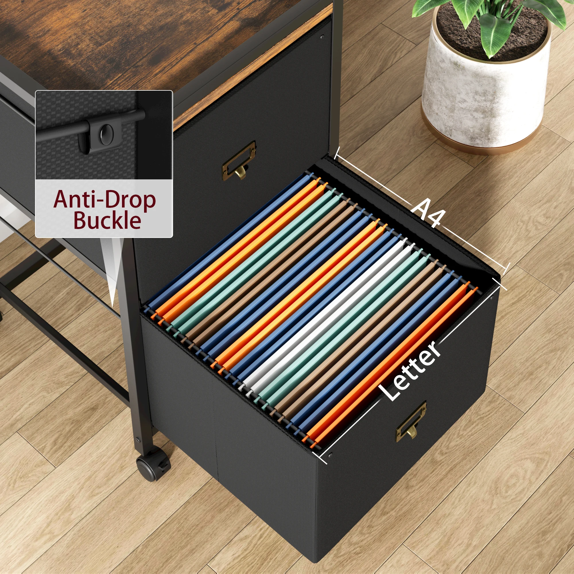 File Cabinet with Drawers, Mobile Filing Cabinet Fits Letter Size or A4, Fabric Vertical File on Wheels, Home Office