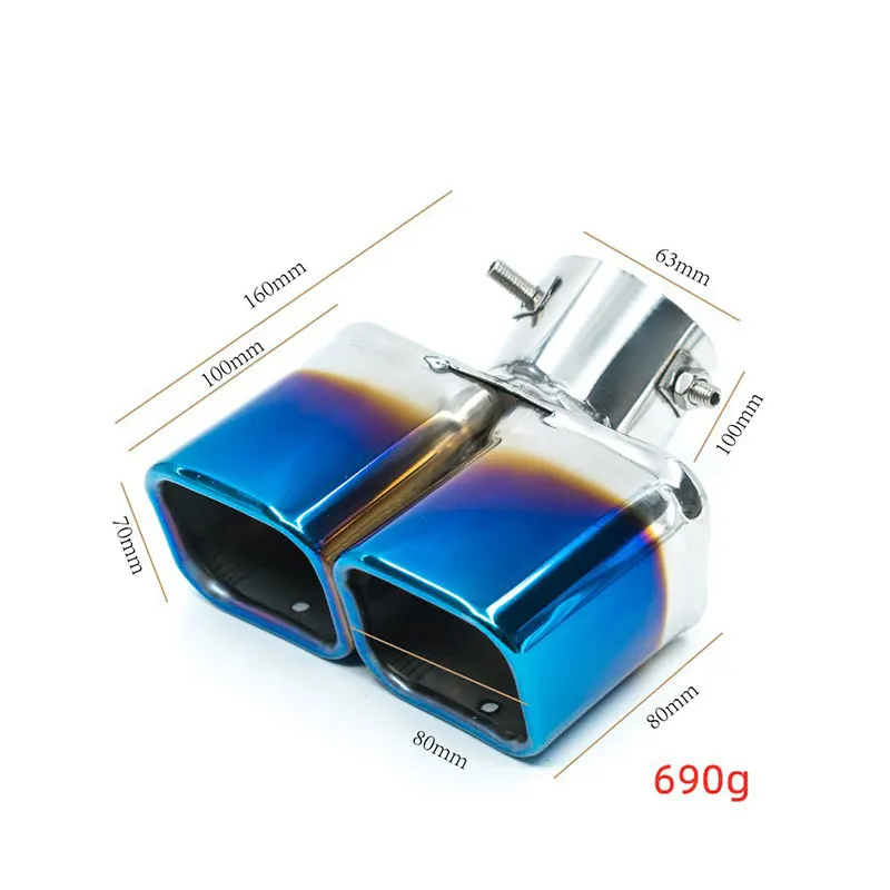 Car Exhaust Tip Stainless Steel Exhaust Tail Throat Square Tail Pipe For 2.5-inch Intake Exhaust Systems