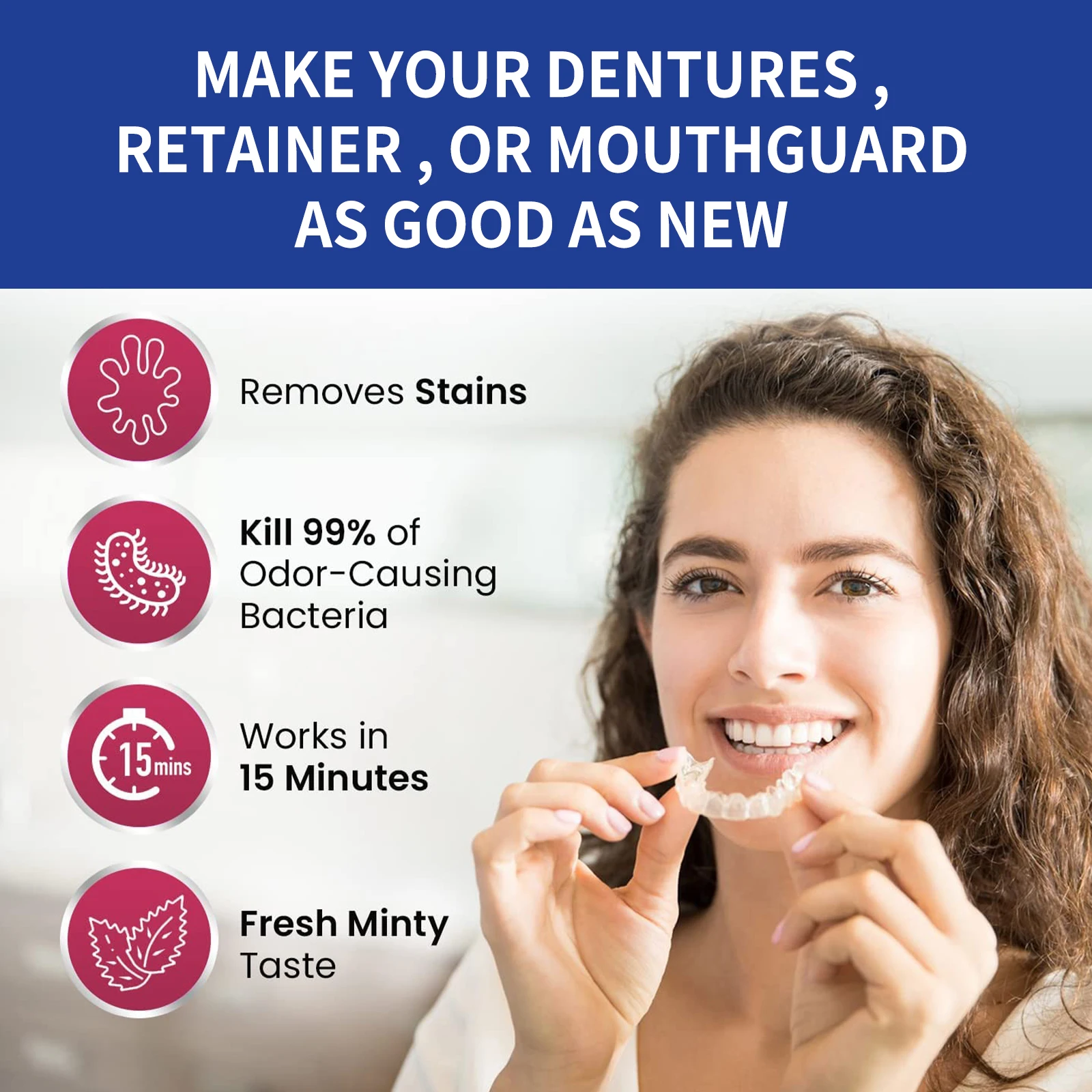 100 Tabs Denture Cleaning Tablet False Tooth Retainer Cleaner Tablets Whitening Remove Odor Discoloration Stain Plaque Oral Care