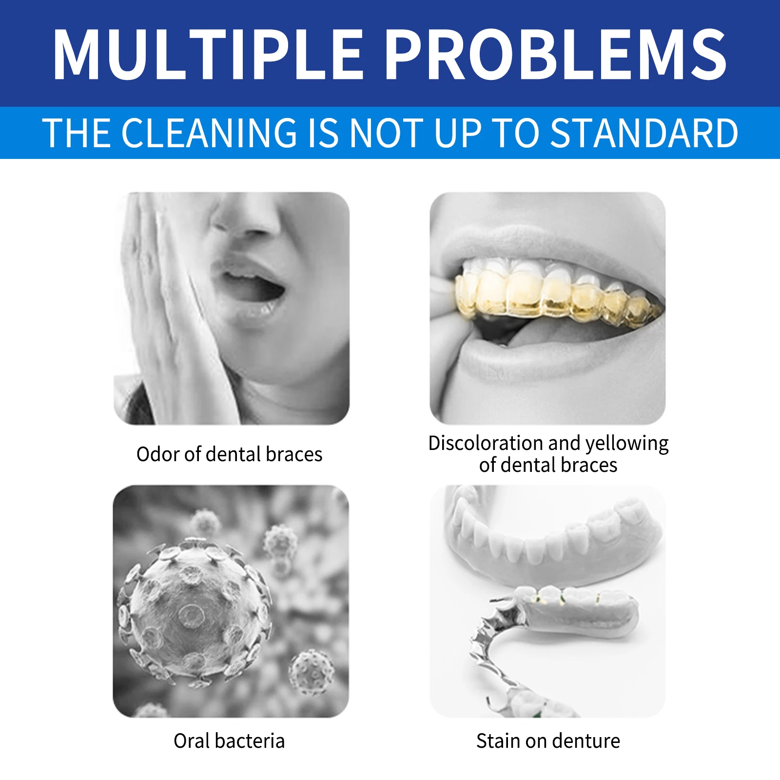 100 Tabs Denture Cleaning Tablet False Tooth Retainer Cleaner Tablets Whitening Remove Odor Discoloration Stain Plaque Oral Care