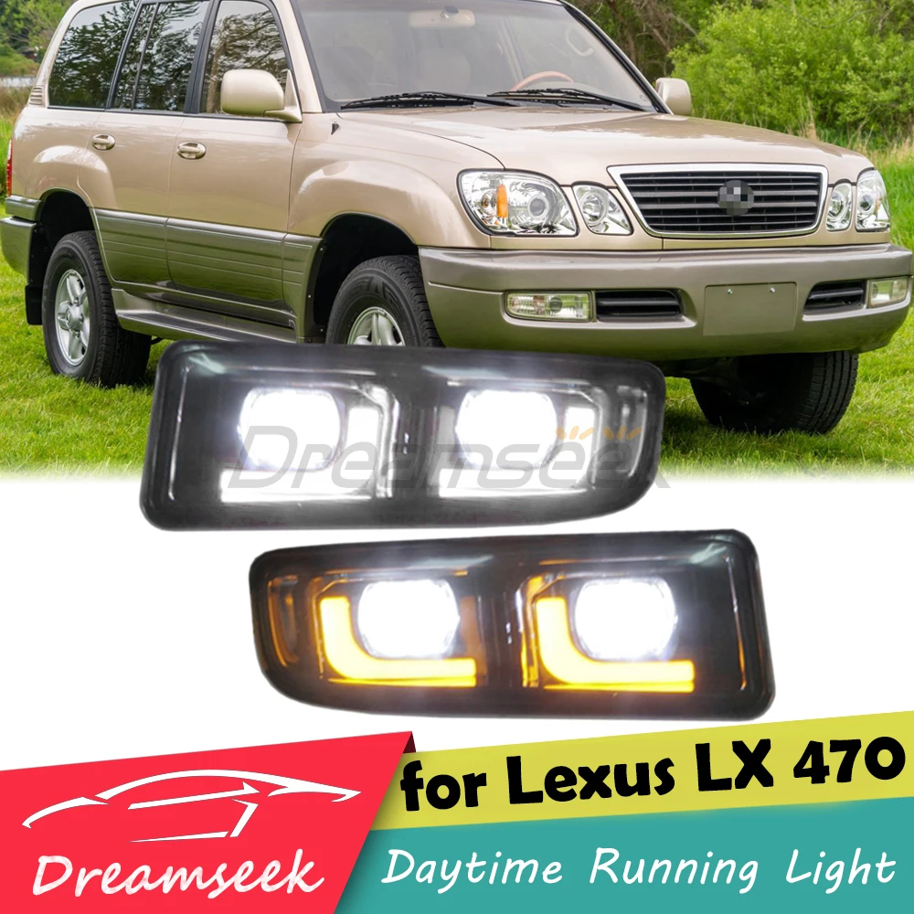 LED DRL Fog Lamp for Lexus LX 470 J100 1998-2007 Daytime Running Light Assembly Dynamic Turn Signal Light Car Driving Indicator