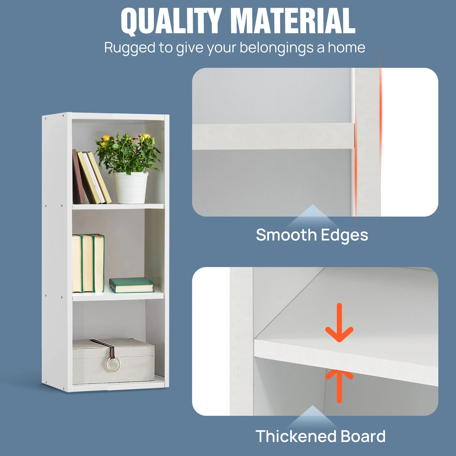 3-Tier White Storage Shelf, Freestanding Multifunctional Organizer for Books Toys & Home Essentials