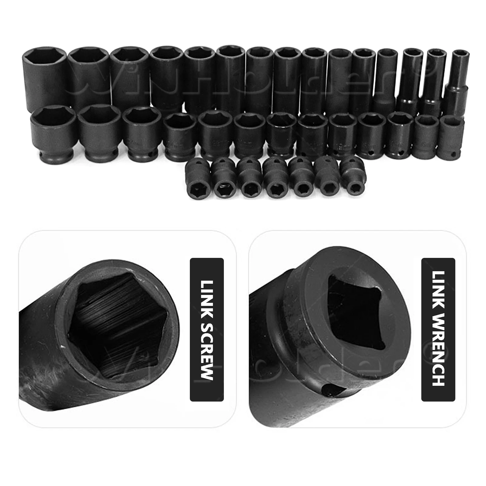 New 35Pcs Metric 6 Point 1/2" Inch Drive Deep Impact Socket Long Short Thin Wall Spindle Axle Nut Sockets Set 8mm-32mm