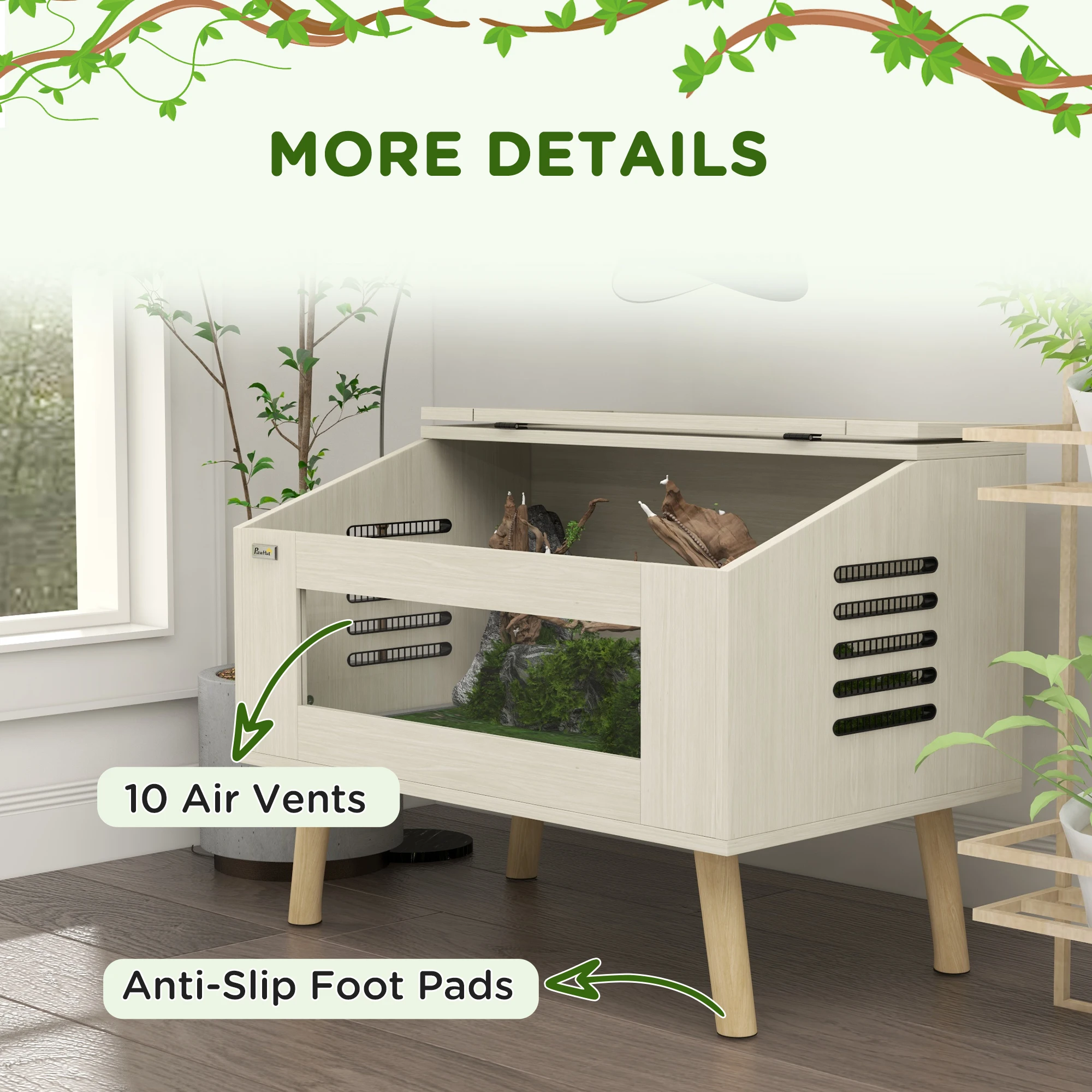 PawHut Reptile Vivarium Terrarium with Tempered Glass Windows, Openable Top for Snake Lizards, Horned Frogs, Chameleons