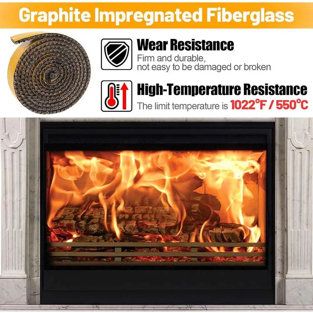 Fireplace Seal Rope Self-Adhesive Fiberglass Sealing Tape Temperature Resistant Furnace Stoves Door Gasket Tape for Stoves