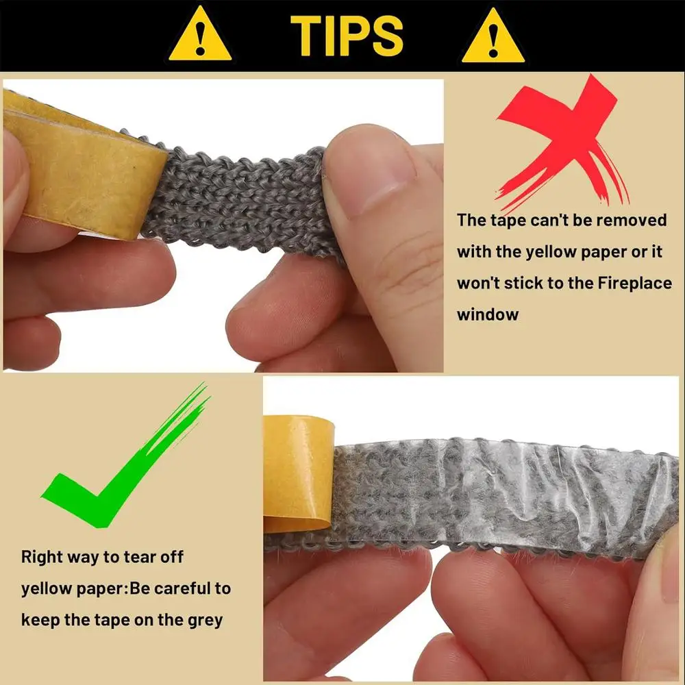 Fireplace Seal Rope Self-Adhesive Fiberglass Sealing Tape Temperature Resistant Furnace Stoves Door Gasket Tape for Stoves