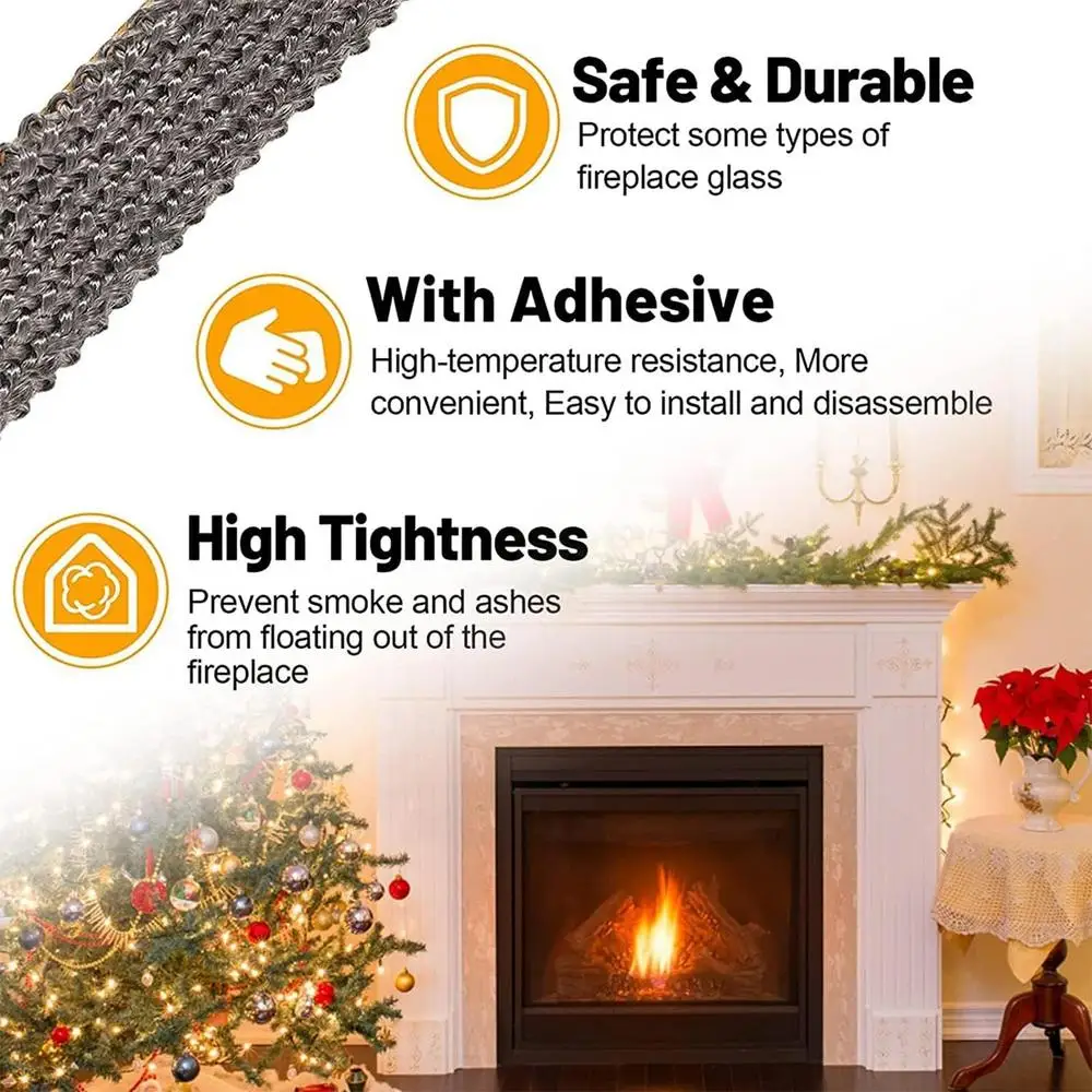 Fireplace Seal Rope Self-Adhesive Fiberglass Sealing Tape Temperature Resistant Furnace Stoves Door Gasket Tape for Stoves