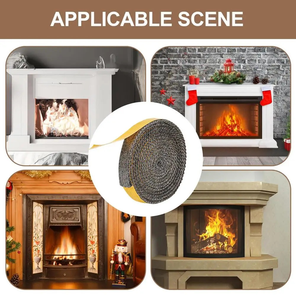 Fireplace Seal Rope Self-Adhesive Fiberglass Sealing Tape Temperature Resistant Furnace Stoves Door Gasket Tape for Stoves