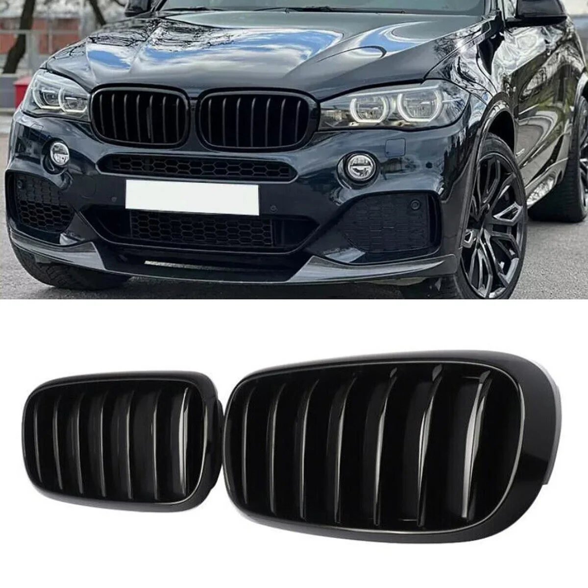 2pcs Car Grilles Front Bumper Grille Replacement Exterior Styling Decoration Compatible For F15/F16 X5 X6 2014-2017