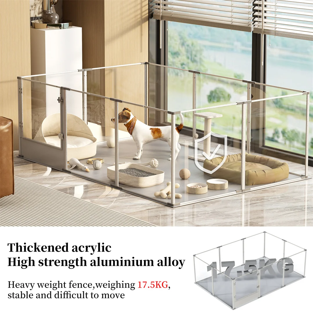 180cm Clear Acrylic Dog Playpen with Whelping Pad Indoor Pet Exercise Pen Puppy Enclosure for Cats and Dogs