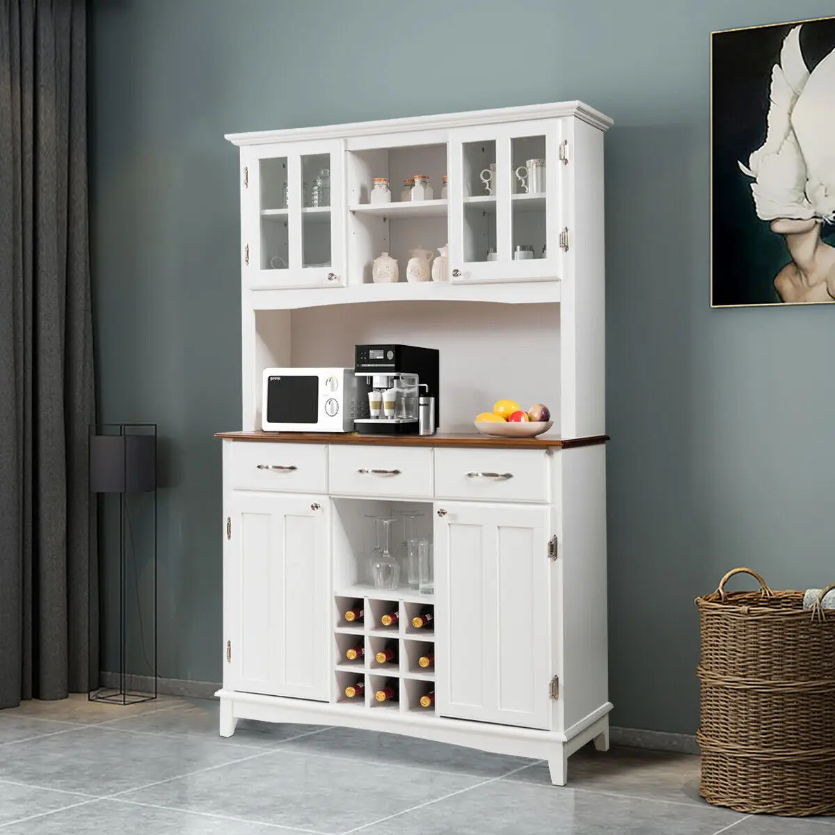 GOFLAME Buffet Sideboard Dining Room Cupboard Kitchen Island Cabinet w/Wine Compartments