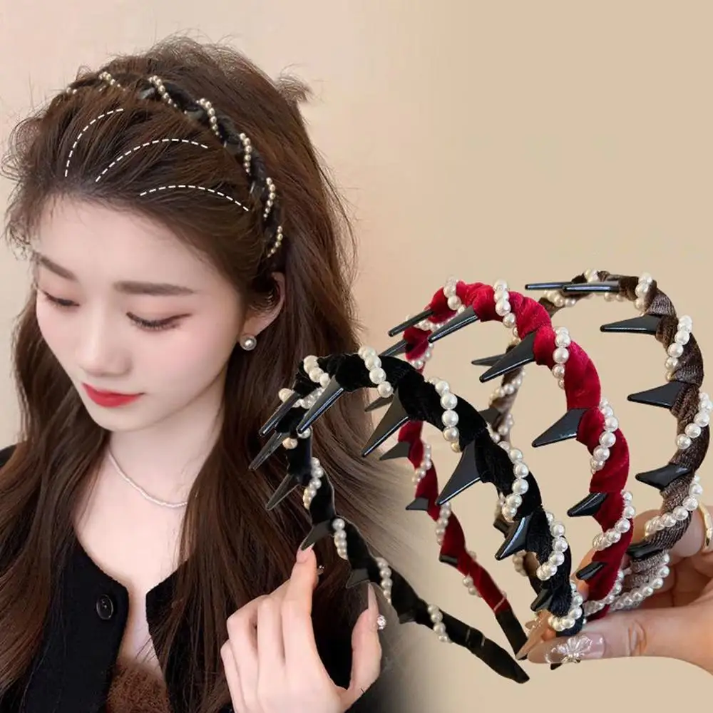Pearl Headband Tooth Wave Headdress Non-Slip Wedding Bride Teeth Comb Headbands Pearl Hairband Accessories Girls for Women