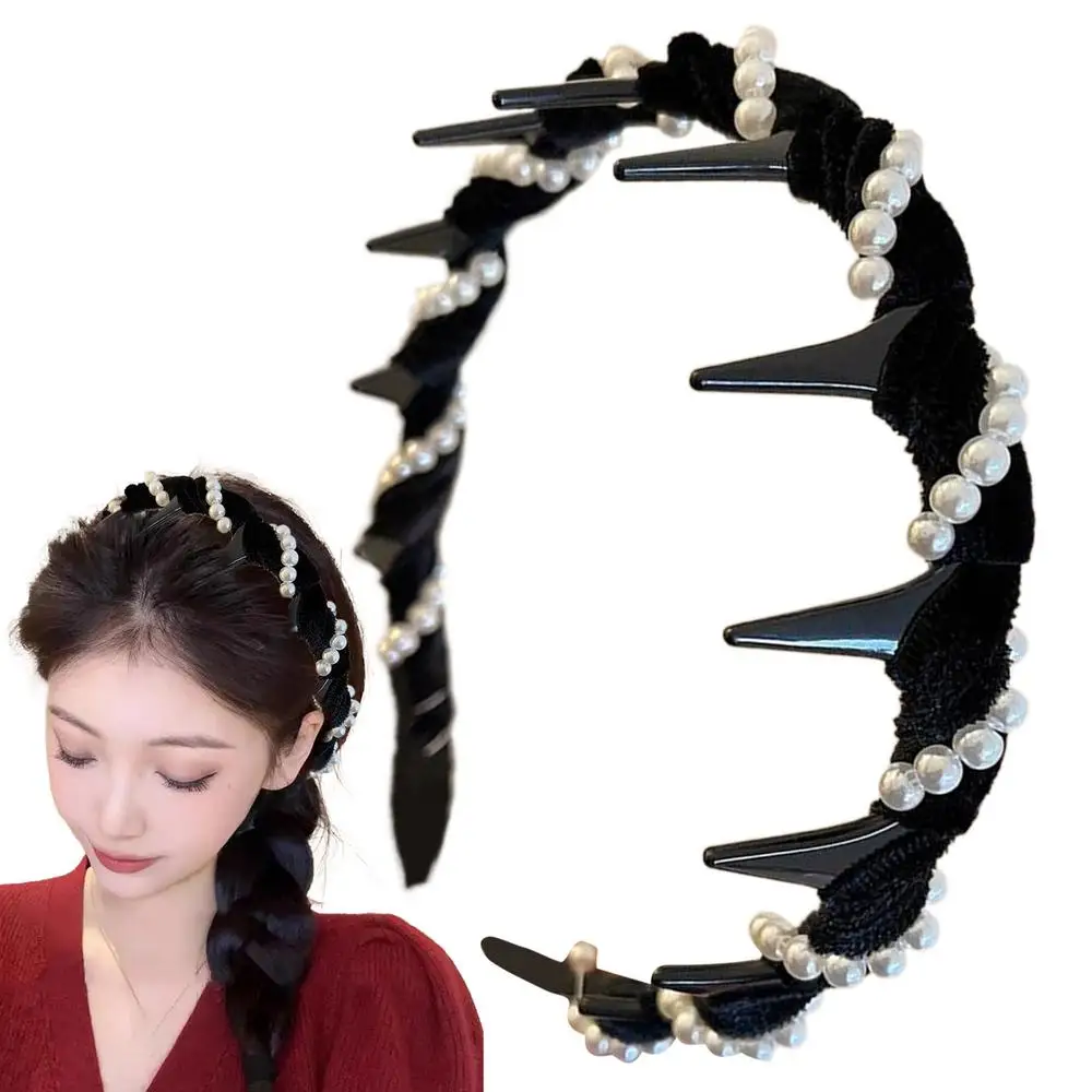 Pearl Headband Tooth Wave Headdress Non-Slip Wedding Bride Teeth Comb Headbands Pearl Hairband Accessories Girls for Women