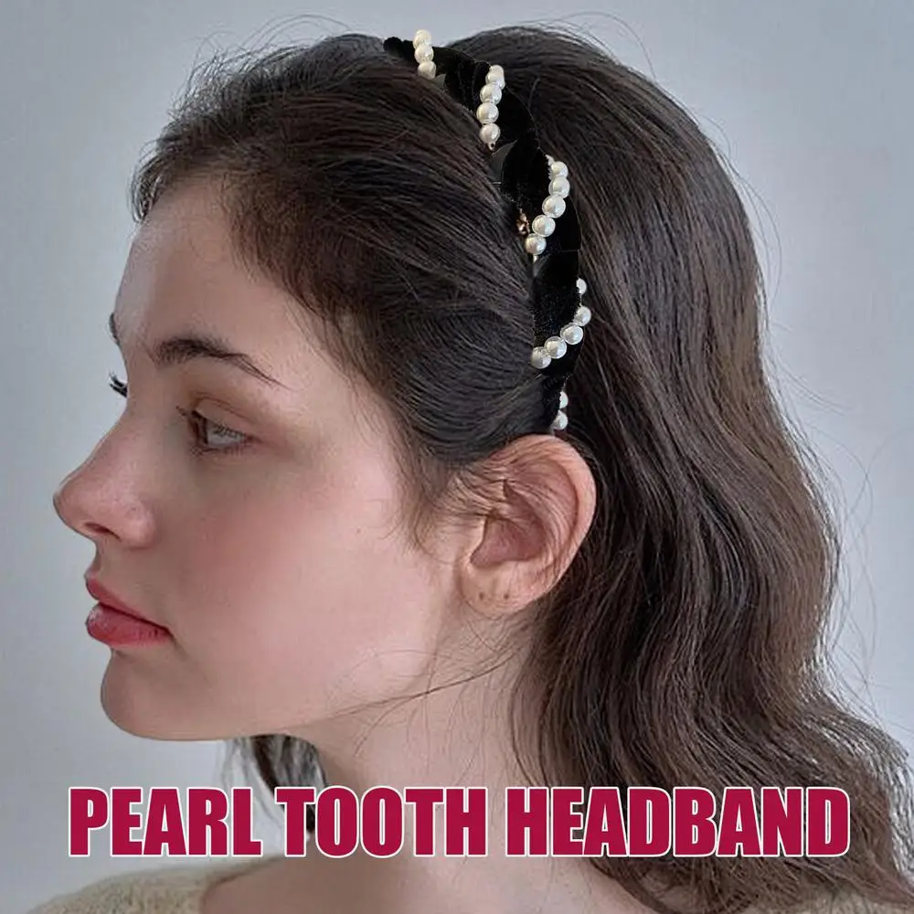 Pearl Headband Tooth Wave Headdress Non-Slip Wedding Bride Teeth Comb Headbands Pearl Hairband Accessories Girls for Women