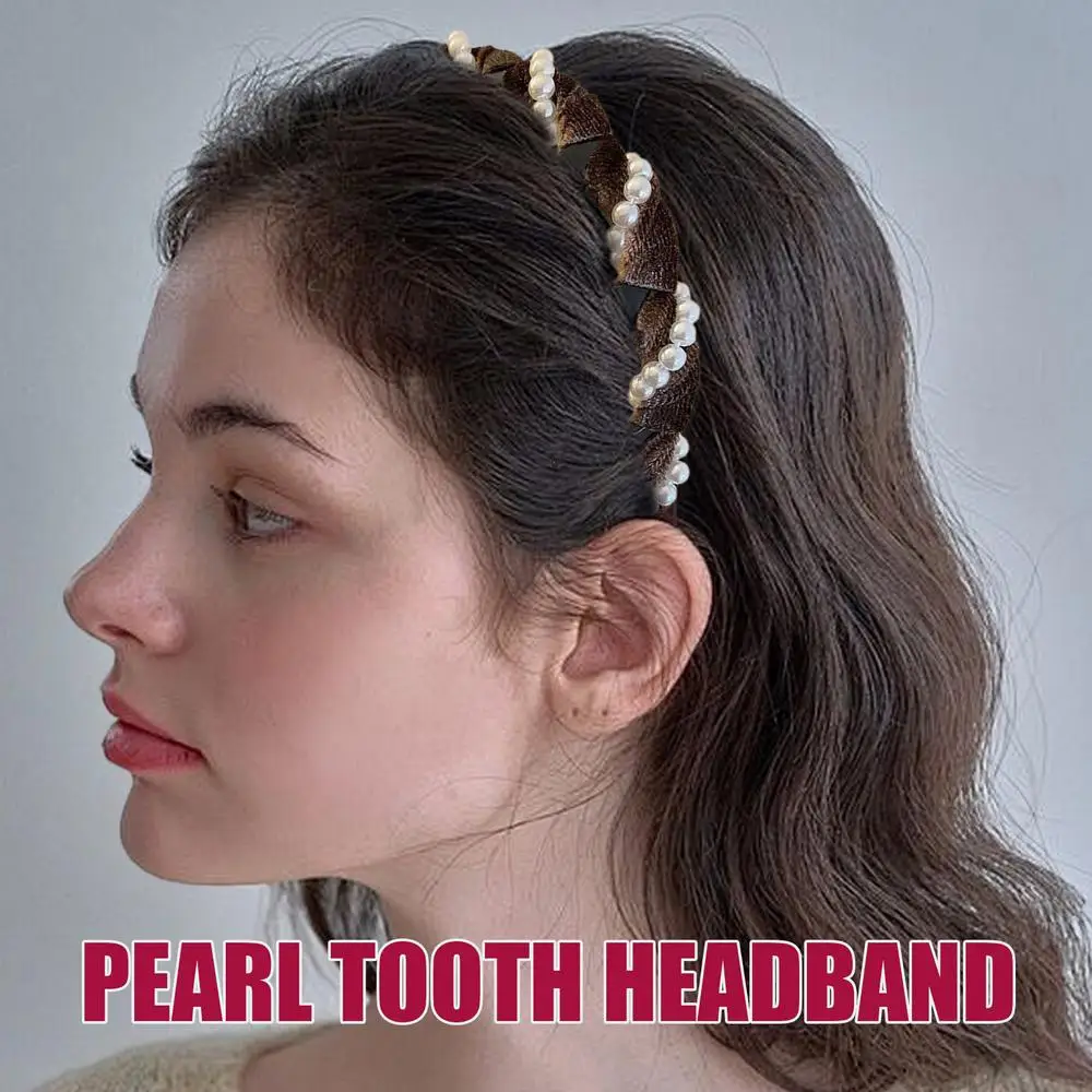 Pearl Headband Tooth Wave Headdress Non-Slip Wedding Bride Teeth Comb Headbands Pearl Hairband Accessories Girls for Women