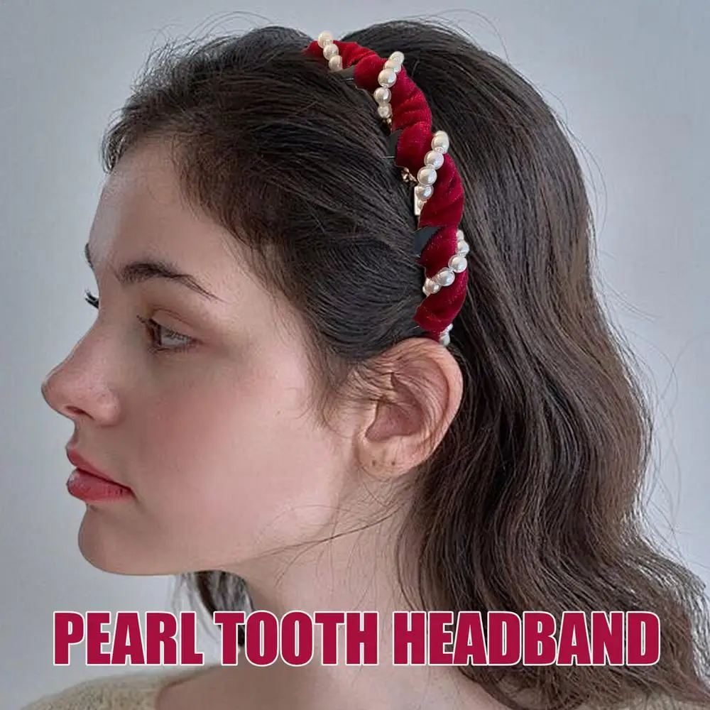Pearl Headband Tooth Wave Headdress Non-Slip Wedding Bride Teeth Comb Headbands Pearl Hairband Accessories Girls for Women