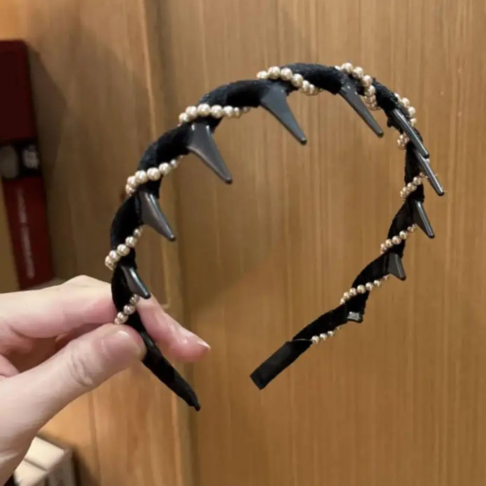 Pearl Headband Tooth Wave Headdress Non-Slip Wedding Bride Teeth Comb Headbands Pearl Hairband Accessories Girls for Women