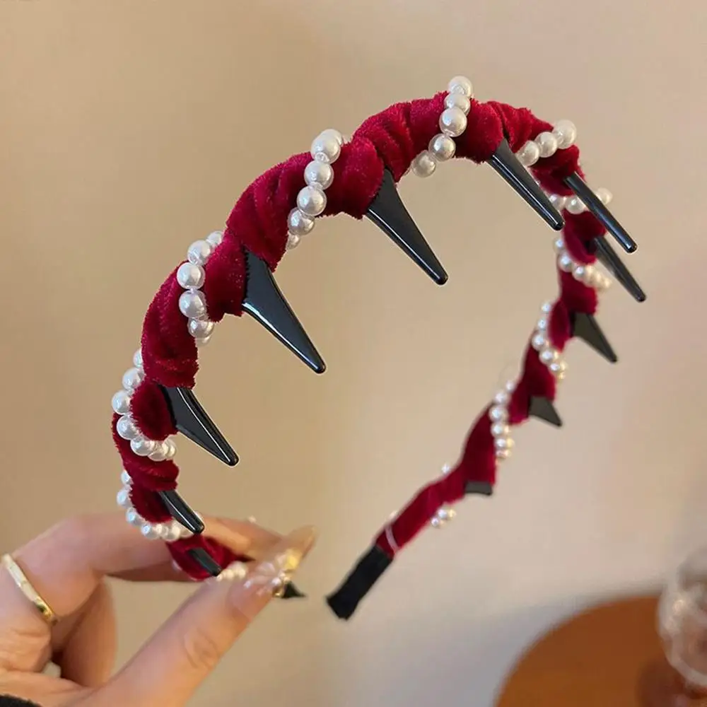 Pearl Headband Tooth Wave Headdress Non-Slip Wedding Bride Teeth Comb Headbands Pearl Hairband Accessories Girls for Women