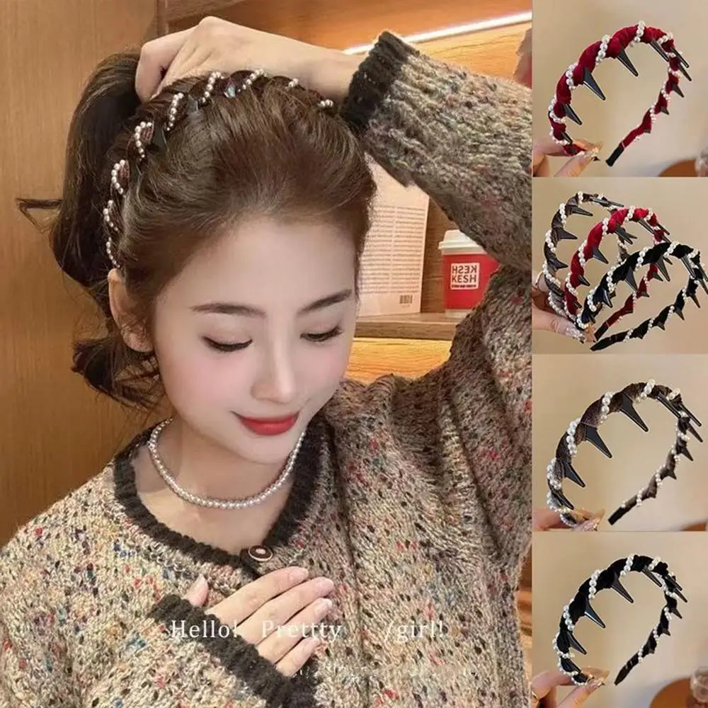 Pearl Headband Tooth Wave Headdress Non-Slip Wedding Bride Teeth Comb Headbands Pearl Hairband Accessories Girls for Women