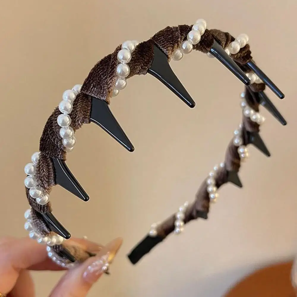 Pearl Headband Tooth Wave Headdress Non-Slip Wedding Bride Teeth Comb Headbands Pearl Hairband Accessories Girls for Women