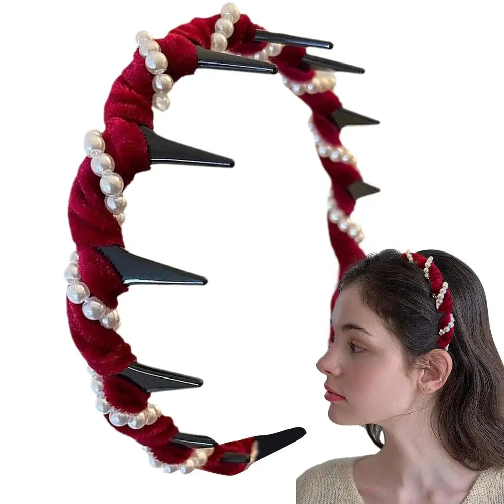 Pearl Headband Tooth Wave Headdress Non-Slip Wedding Bride Teeth Comb Headbands Pearl Hairband Accessories Girls for Women