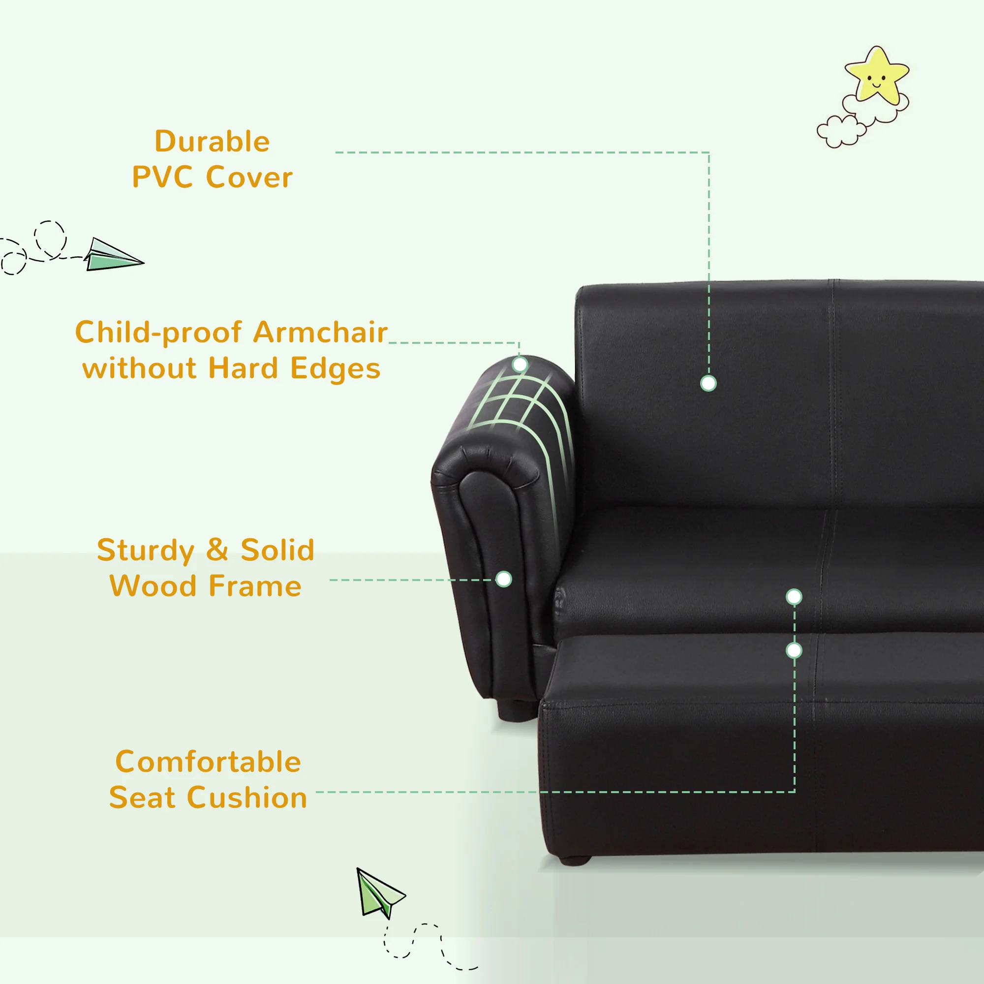 HOMCOM 2 Seater Toddler Chair Kids Twin Sofa Childrens Double Seat Chair Armchair with Footstool