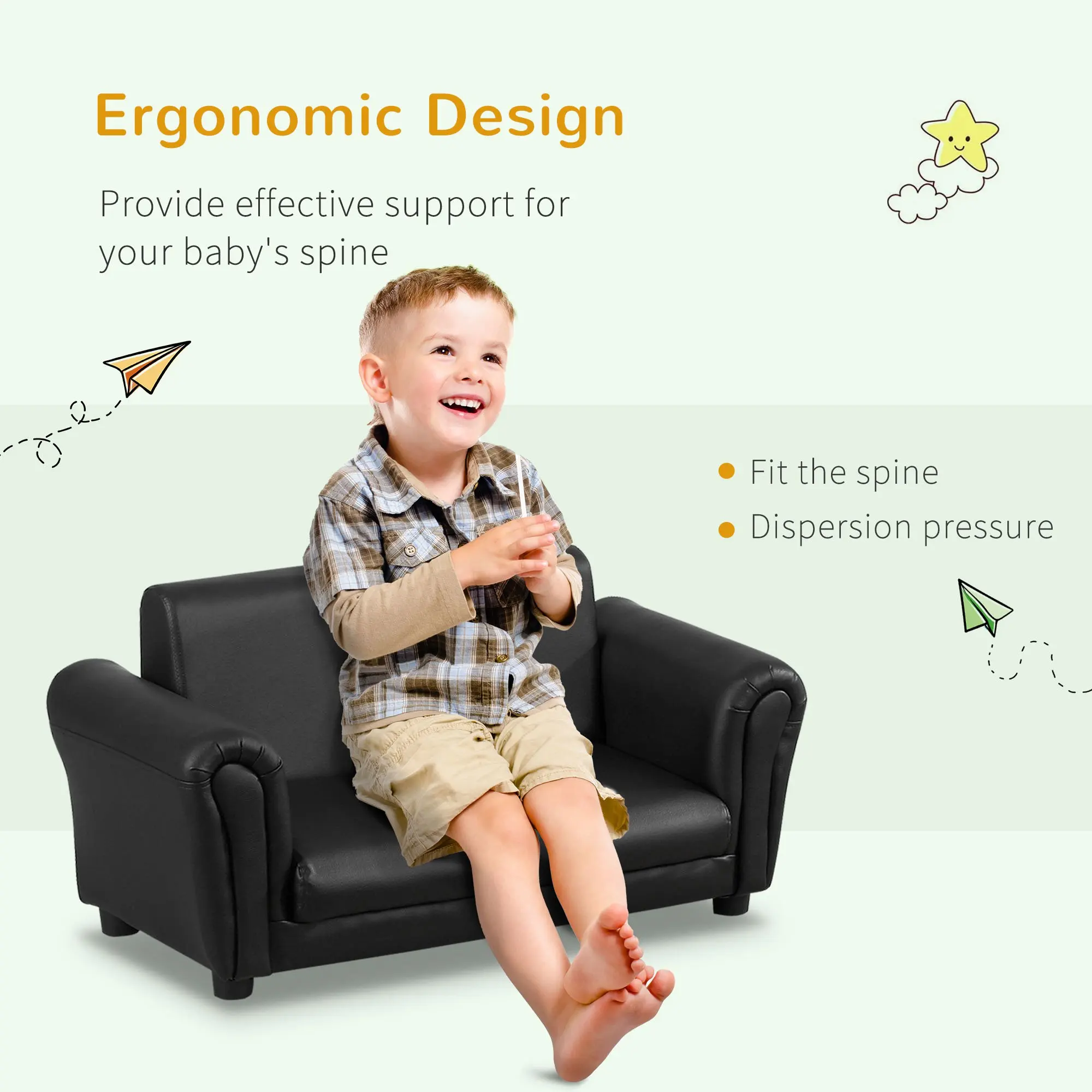 HOMCOM 2 Seater Toddler Chair Kids Twin Sofa Childrens Double Seat Chair Armchair with Footstool