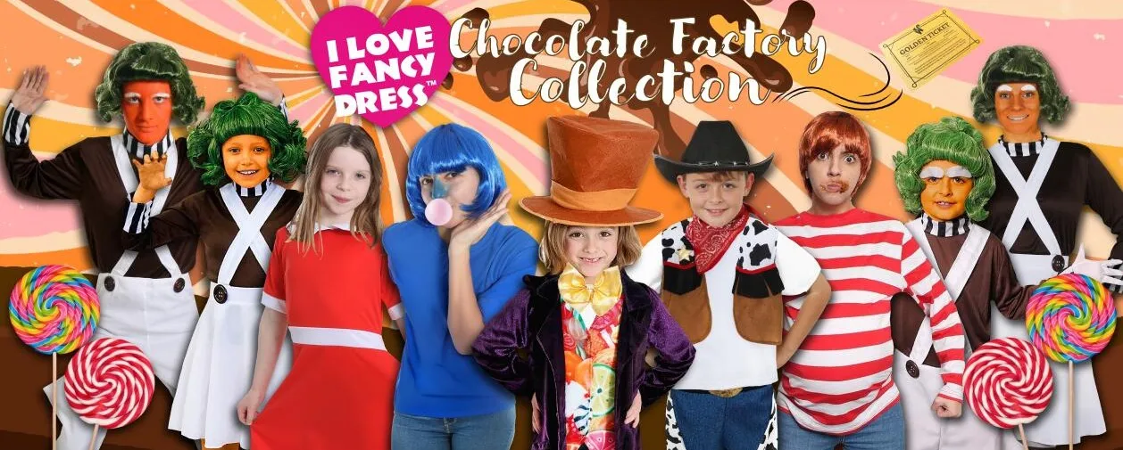Adults Chocolate Factory Boss Costume - Purple Suit, Top Hat, Gold Bowtie, Inflatable Candy Cane & Golden Ticket -World Book Day