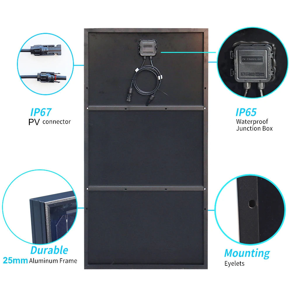 450W 300W 150W Rigid Solar Panel Kit 12v Solar Charging Panels Aluminum Frame Photovoltaic System, for Home Outdoor RV Roof