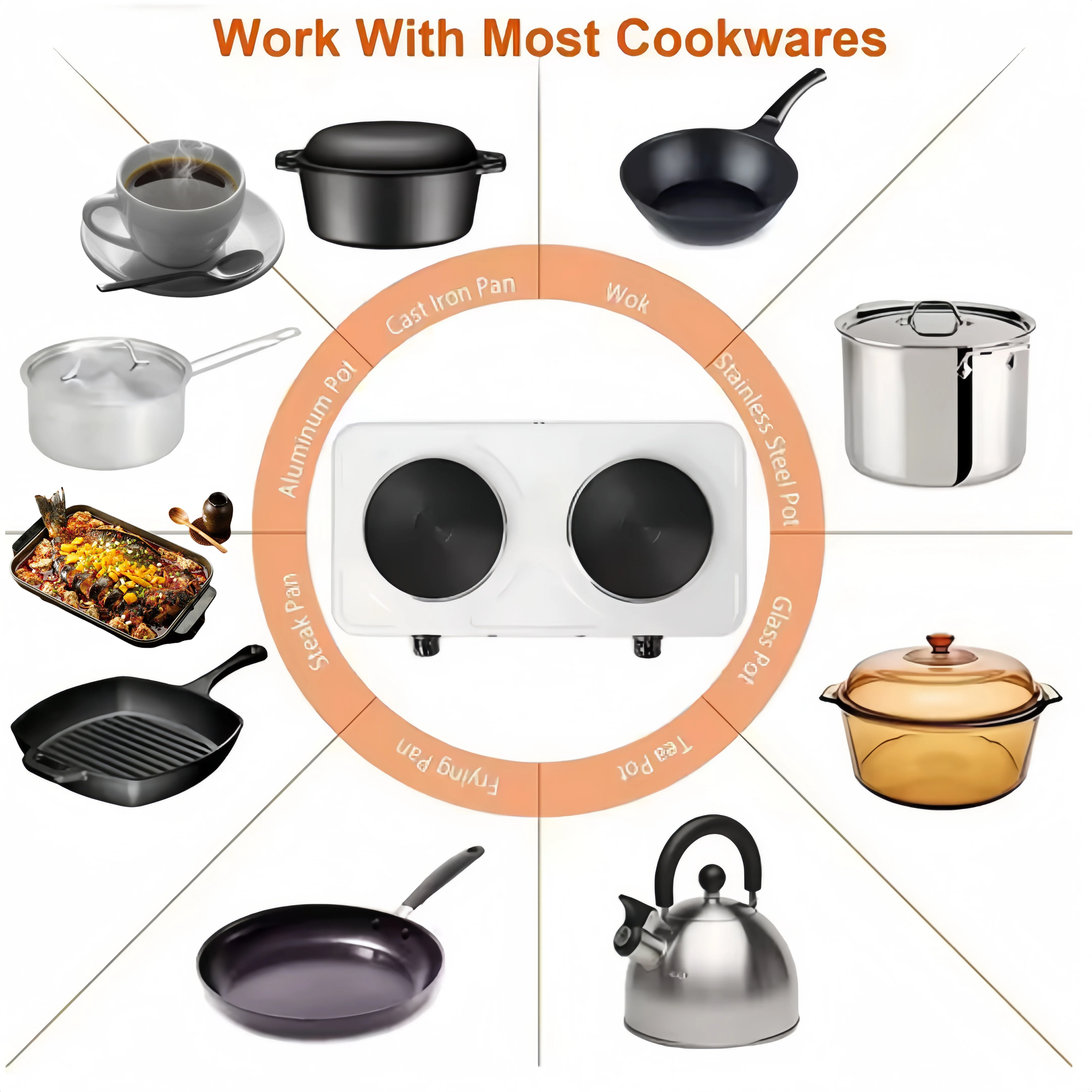 Single/Double-Head Electric Stove Electric Hot Plate Portable Kitchen Table Top Stove Hotplate 2000W Cooking Pot