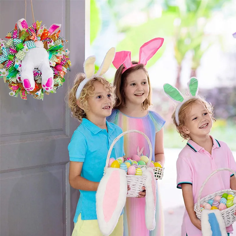 2027 New Easter Bunny Wreath Colorful Easter Bunny Garlands Spring Festival Wreath Home Wreath Decor For Front Door Decoration