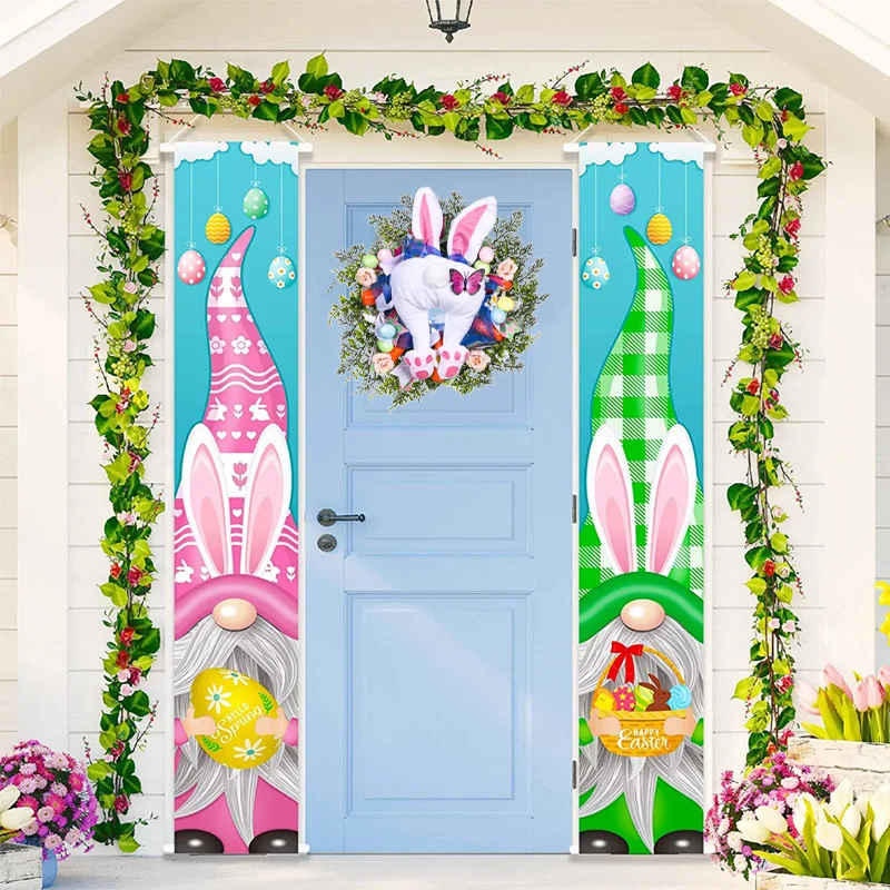 2027 New Easter Bunny Wreath Colorful Easter Bunny Garlands Spring Festival Wreath Home Wreath Decor For Front Door Decoration