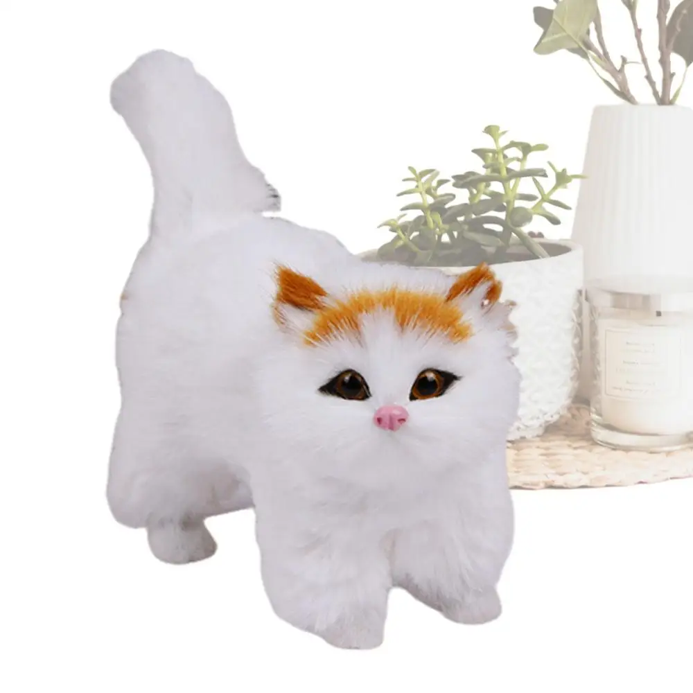 Cat Figurines Stuffed Kitten Toys Feline Decor Cartoon Kitten Figurine Plush Cat Sculpture Desk Ornament for Home Bedroom Dorm