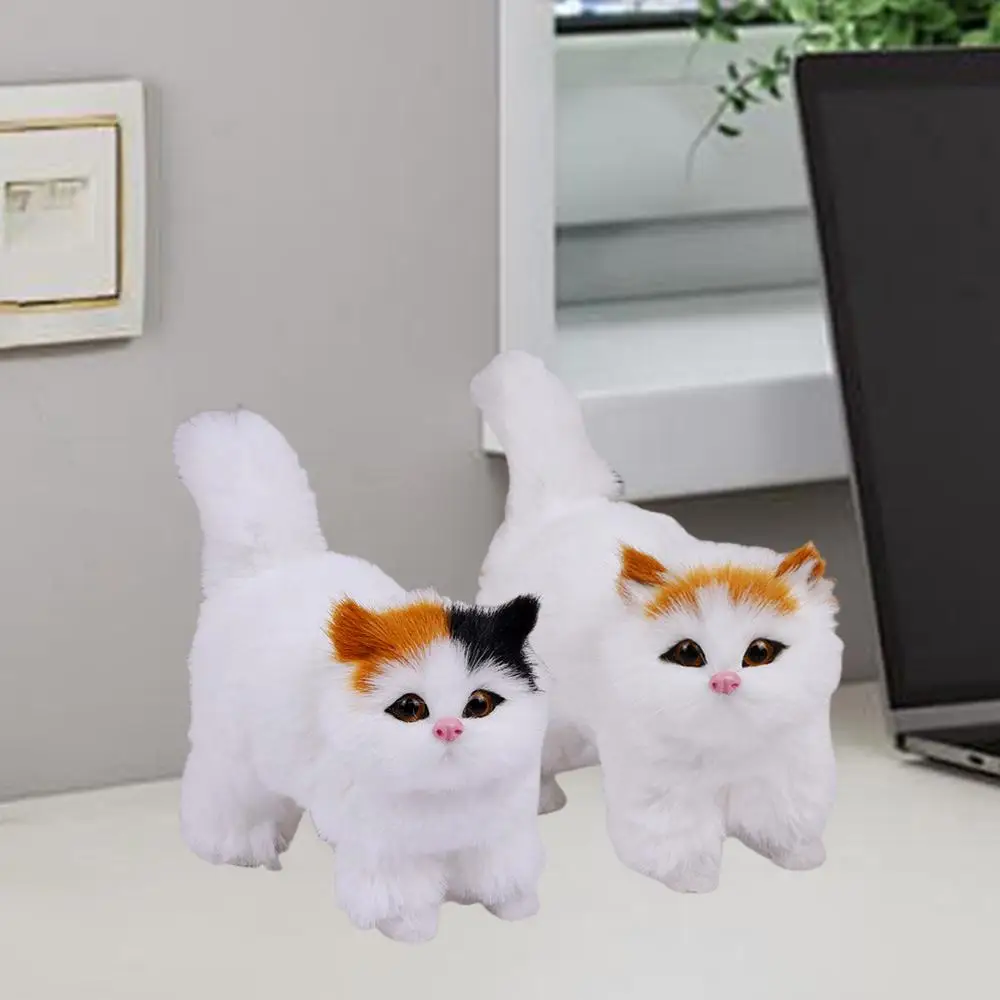 Cat Figurines Stuffed Kitten Toys Feline Decor Cartoon Kitten Figurine Plush Cat Sculpture Desk Ornament for Home Bedroom Dorm