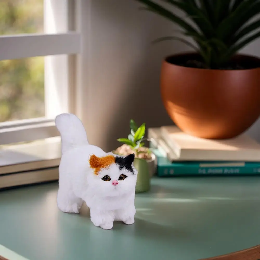 Cat Figurines Stuffed Kitten Toys Feline Decor Cartoon Kitten Figurine Plush Cat Sculpture Desk Ornament for Home Bedroom Dorm