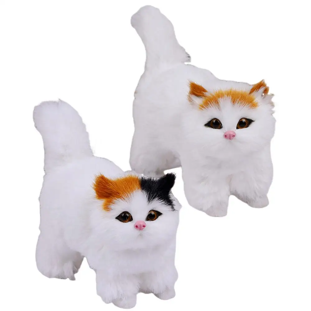 Cat Figurines Stuffed Kitten Toys Feline Decor Cartoon Kitten Figurine Plush Cat Sculpture Desk Ornament for Home Bedroom Dorm