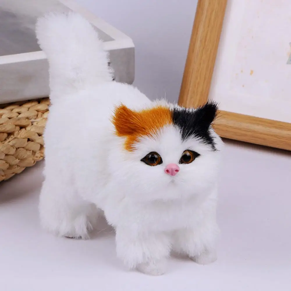 Cat Figurines Stuffed Kitten Toys Feline Decor Cartoon Kitten Figurine Plush Cat Sculpture Desk Ornament for Home Bedroom Dorm