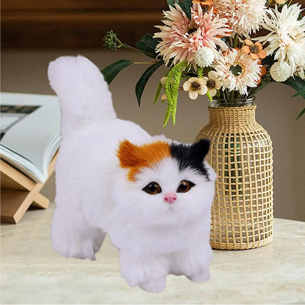Cat Figurines Stuffed Kitten Toys Feline Decor Cartoon Kitten Figurine Plush Cat Sculpture Desk Ornament for Home Bedroom Dorm