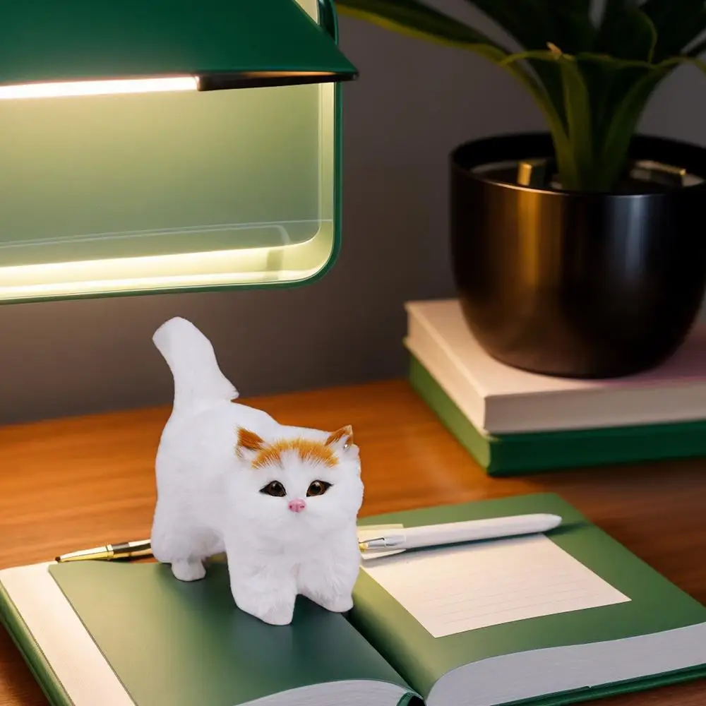 Cat Figurines Stuffed Kitten Toys Feline Decor Cartoon Kitten Figurine Plush Cat Sculpture Desk Ornament for Home Bedroom Dorm