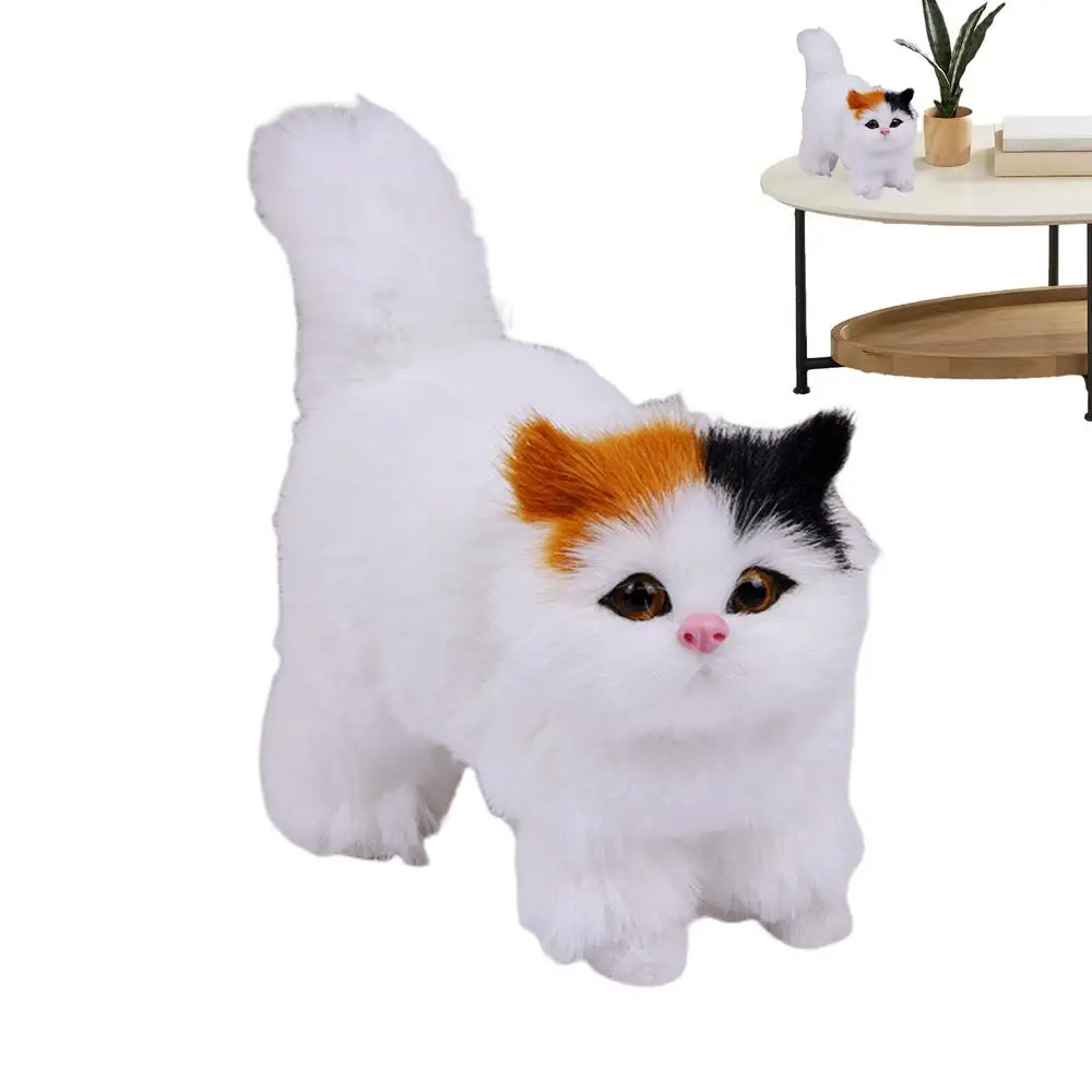 Cat Figurines Stuffed Kitten Toys Feline Decor Cartoon Kitten Figurine Plush Cat Sculpture Desk Ornament for Home Bedroom Dorm