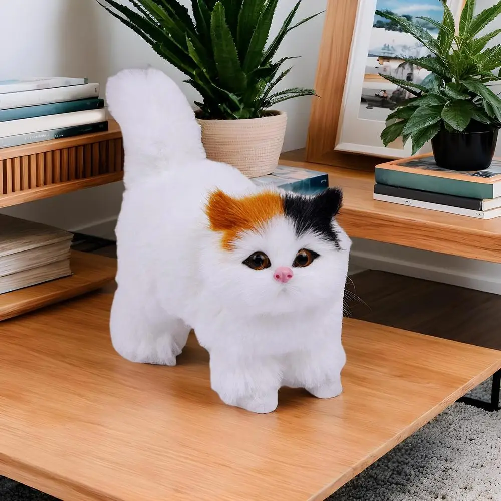 Cat Figurines Stuffed Kitten Toys Feline Decor Cartoon Kitten Figurine Plush Cat Sculpture Desk Ornament for Home Bedroom Dorm